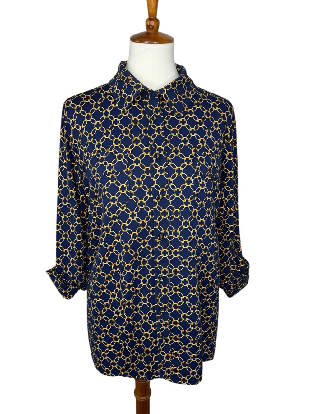 Charter Club Plus Size 2X Navy Gold Button Front Blouse